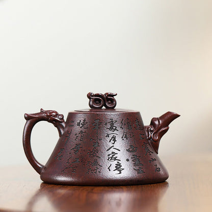 Ruyi Teapot Dragon Spout Landscape Poetry Carved Yixing 310ml