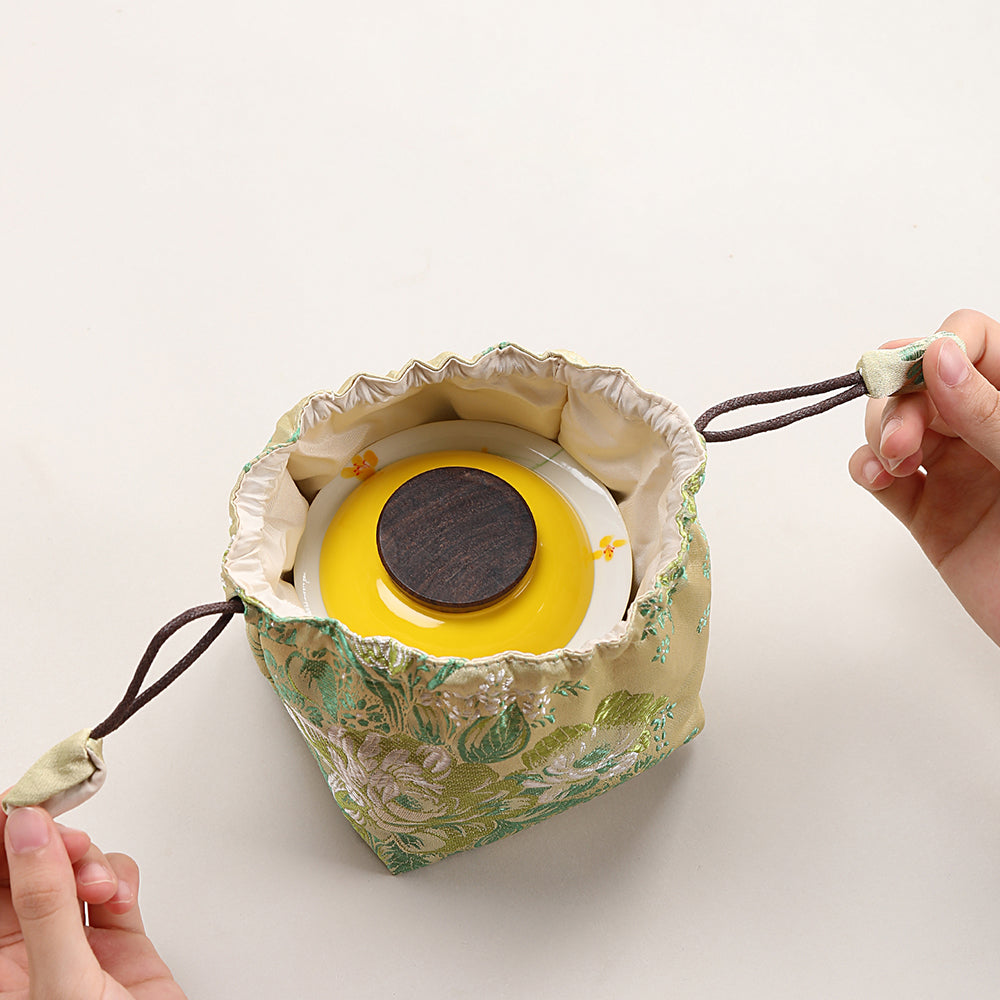Travel Tea Set Ceramic Rapeseed Flower Yellow 4-Piece Bag
