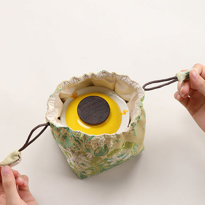 Travel Tea Set Ceramic Rapeseed Flower Yellow 4-Piece Bag