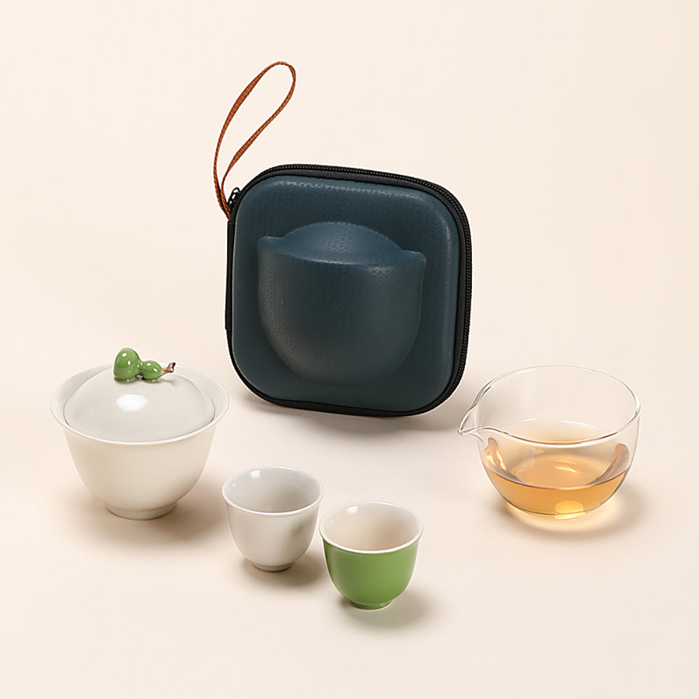 Travel Tea Set – Gaiwan Gourd Wood Ash Glaze Ceramic