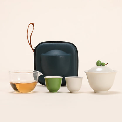 Travel Tea Set – Gaiwan Gourd Wood Ash Glaze Ceramic