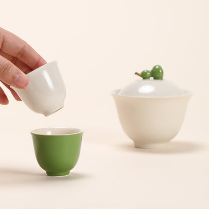 Travel Tea Set – Gaiwan Gourd Wood Ash Glaze Ceramic