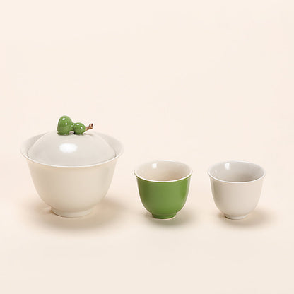 Travel Tea Set – Gaiwan Gourd Wood Ash Glaze Ceramic