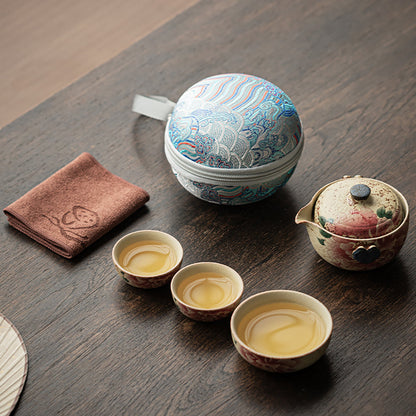 Travel Tea Set Ceramic Flint Red Peony Gold 120ml Teapot