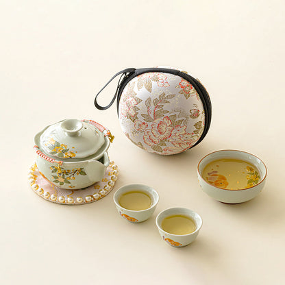 Travel Tea Set Ceramic Osmanthus Koi Portable Gongfu Kit