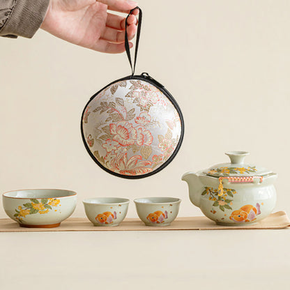 Travel Tea Set Ceramic Osmanthus Koi Portable Gongfu Kit