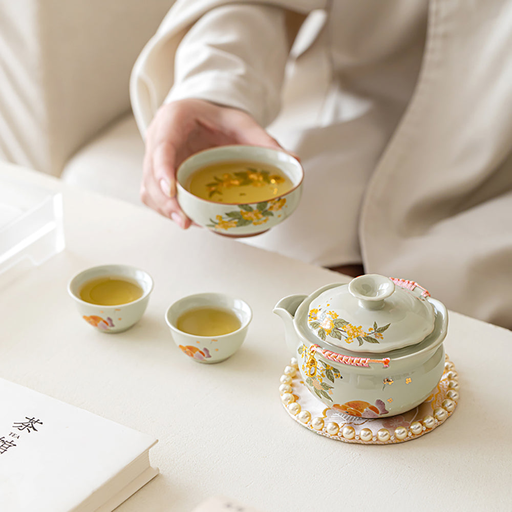 Travel Tea Set Ceramic Osmanthus Koi Portable Gongfu Kit