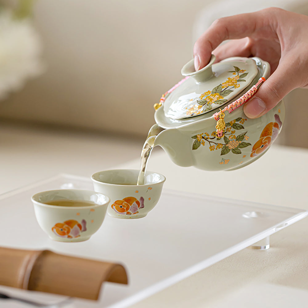 Travel Tea Set Ceramic Osmanthus Koi Portable Gongfu Kit