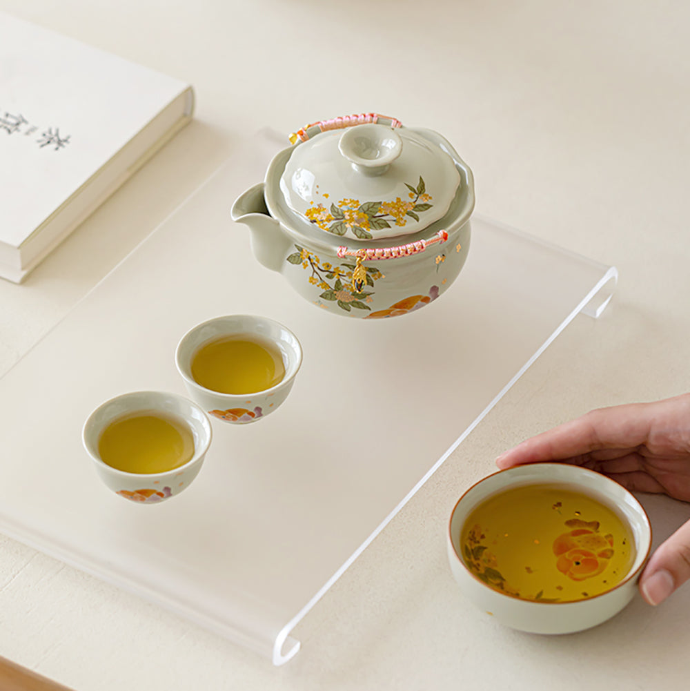 Travel Tea Set Ceramic Osmanthus Koi Portable Gongfu Kit