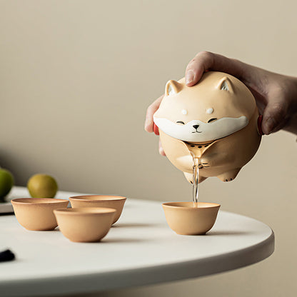 Shiba Inu Pottery Travel Tea Set 6pc | Compact Gongfu 145ml