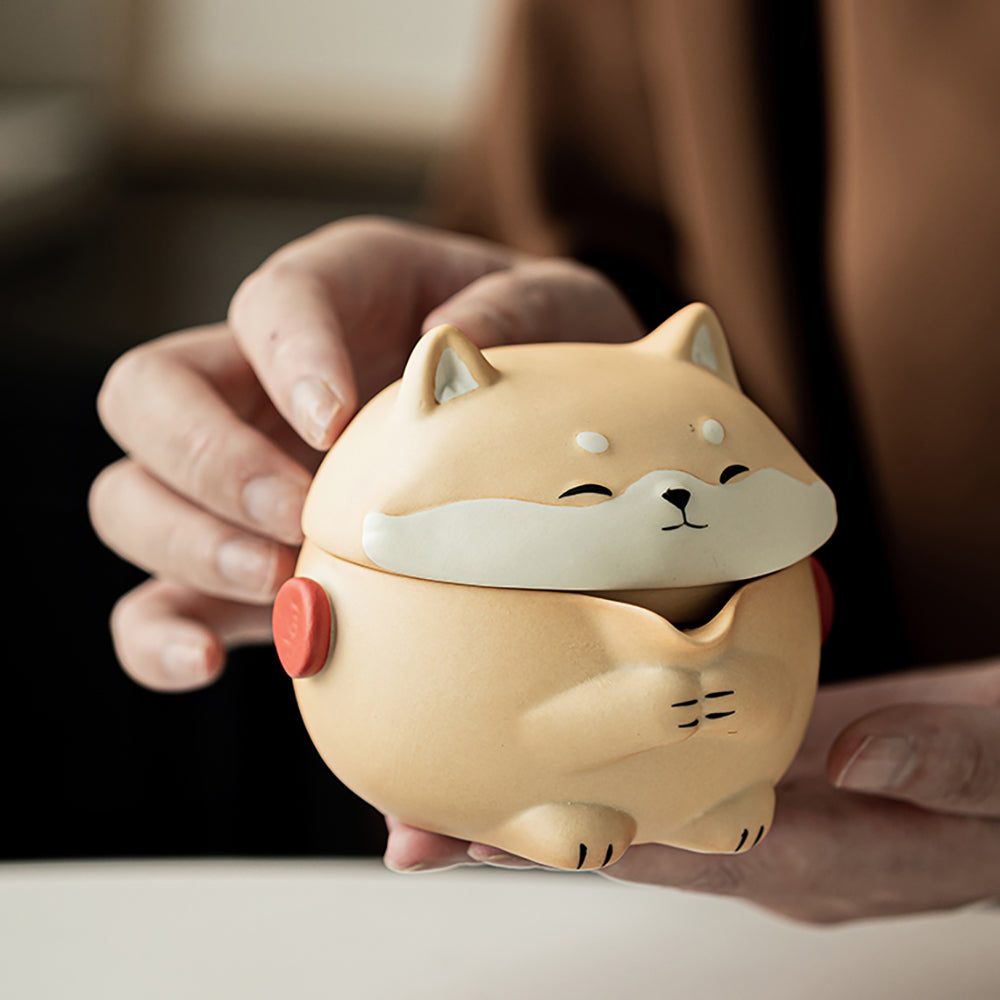 Shiba Inu Pottery Travel Tea Set 6pc | Compact Gongfu 145ml