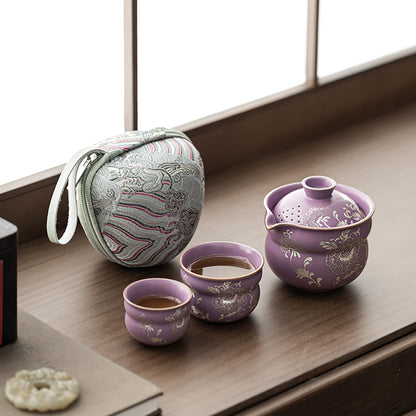 Travel Tea Set Ruyao Purple Peony Silver-Plated, 3-Piece
