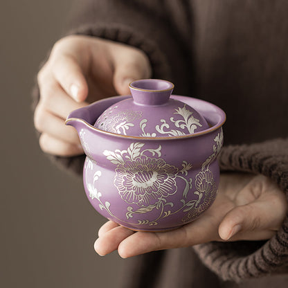 Travel Tea Set Ruyao Purple Peony Silver-Plated, 3-Piece
