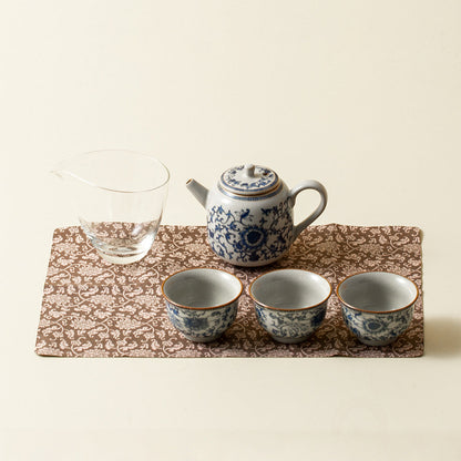 Ruyao Travel Tea Set Blue White Lotus 6-Piece Leather Case