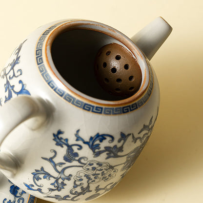 Ruyao Travel Tea Set Blue White Lotus 6-Piece Leather Case
