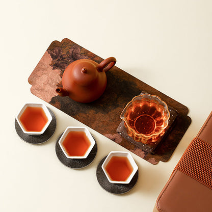 Travel Tea Set Purple Clay Ceramic Portable Leather Bag 9-Pc