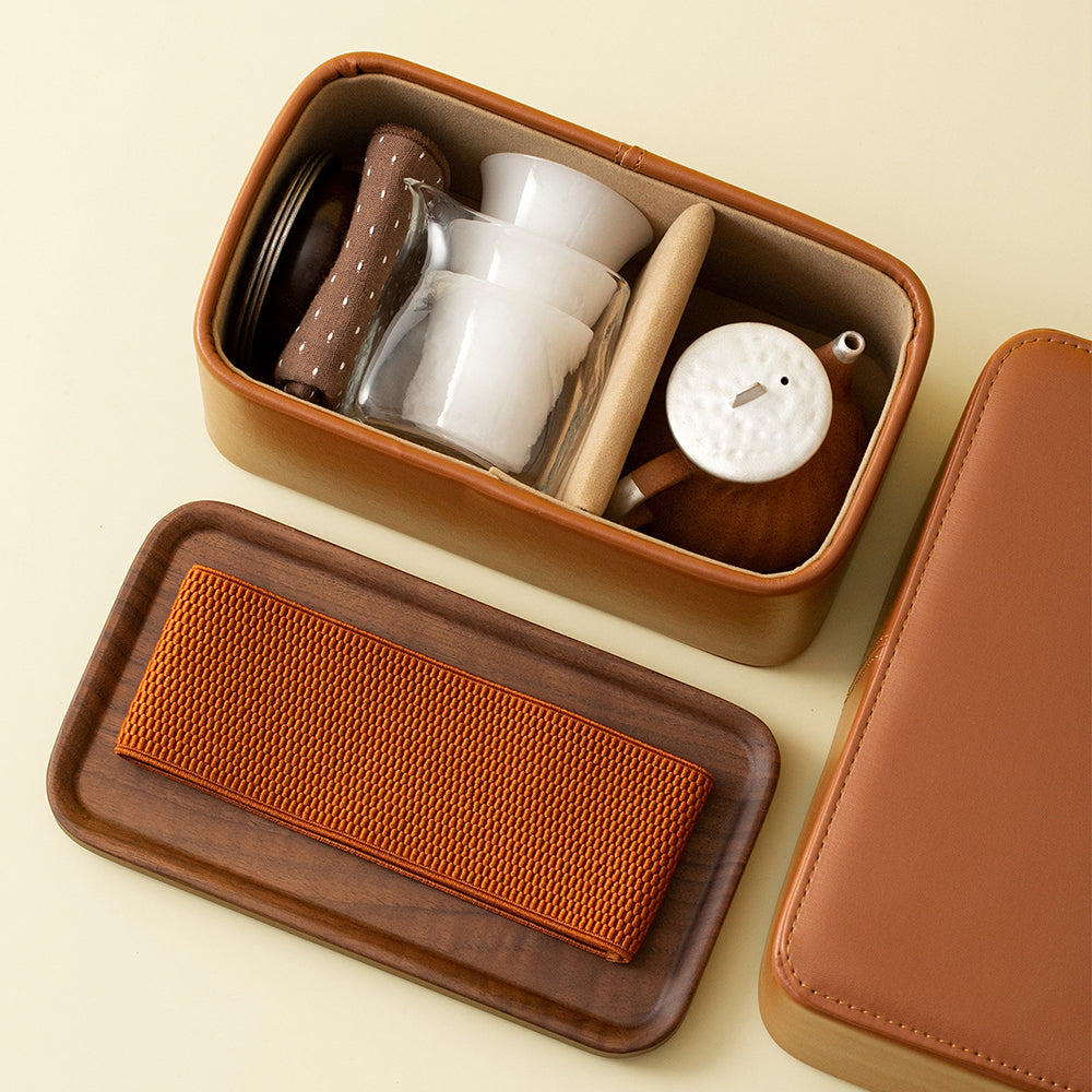 Travel Gongfu Tea Set – Portable Leather Case, 10-Piece
