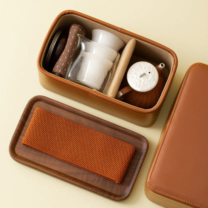 Travel Gongfu Tea Set – Portable Leather Case, 10-Piece