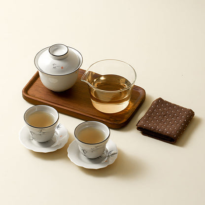 Gaiwan Travel Tea Set Bamboo Ink Painting Wood Ash Glaze