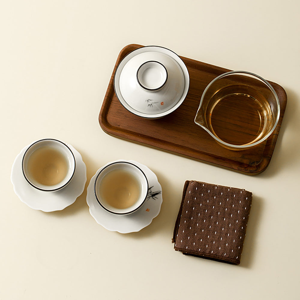 Gaiwan Travel Tea Set Bamboo Ink Painting Wood Ash Glaze