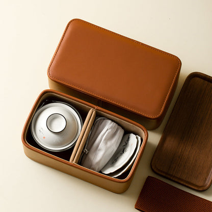 Gaiwan Travel Tea Set Bamboo Ink Painting Wood Ash Glaze