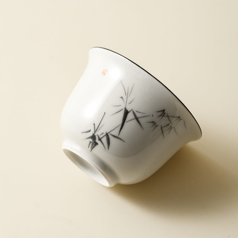Gaiwan Travel Tea Set Bamboo Ink Painting Wood Ash Glaze