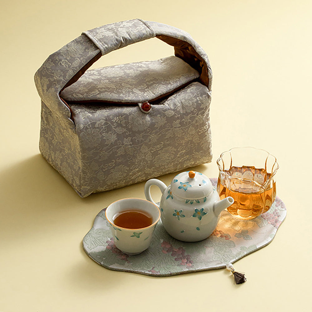Travel Tea Set Ceramic Freesia Floral Portable Gongfu