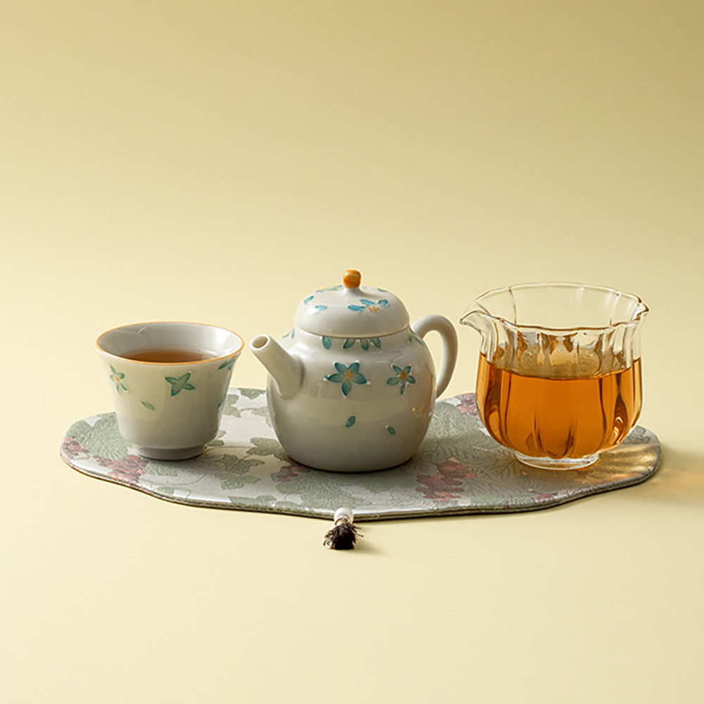 Travel Tea Set Ceramic Freesia Floral Portable Gongfu