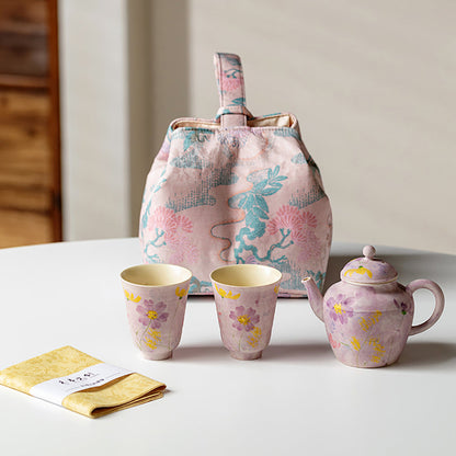 Travel Tea Set Purple Floral Ceramic Frosted Gesang, 3-Piece