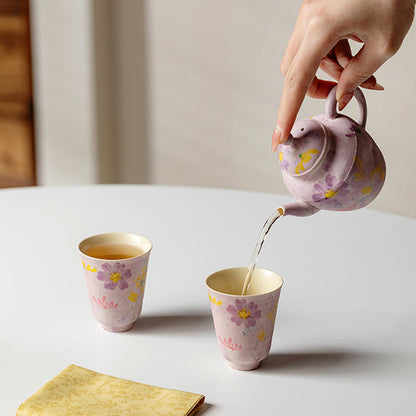 Travel Tea Set Purple Floral Ceramic Frosted Gesang, 3-Piece