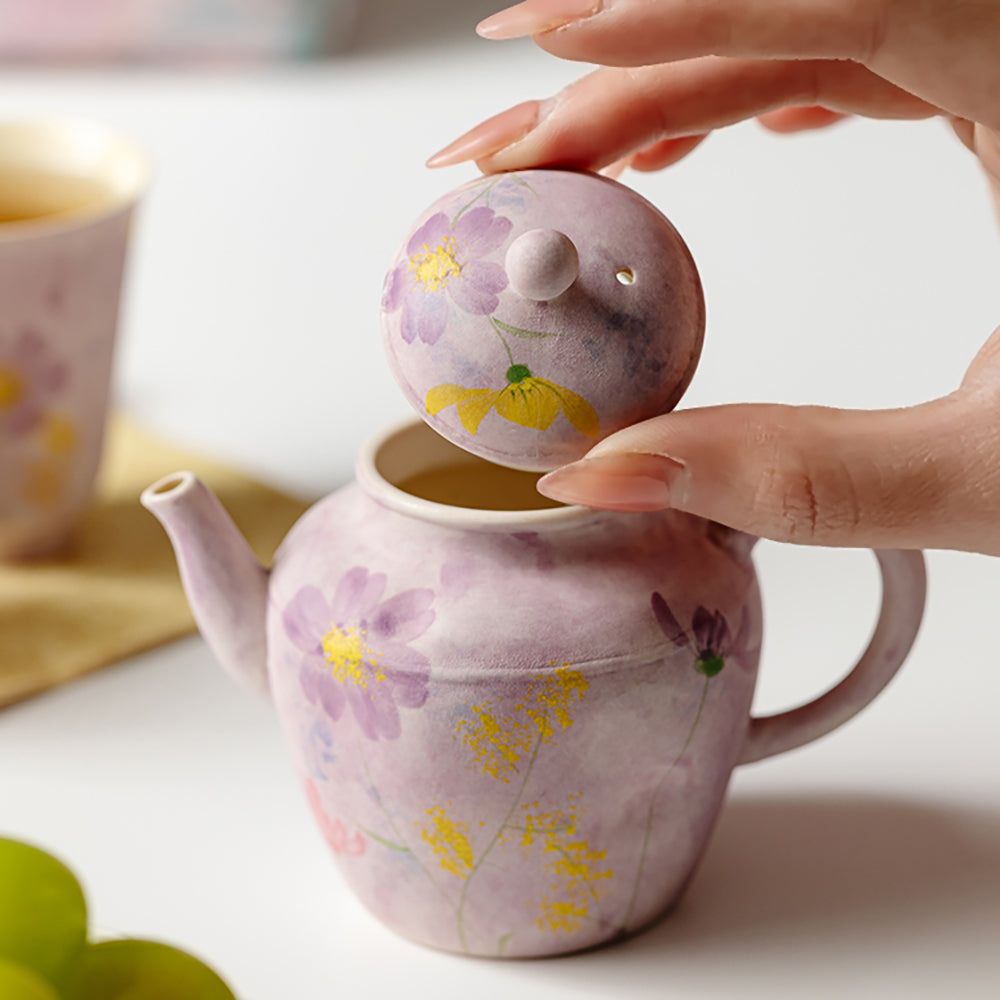 Travel Tea Set Purple Floral Ceramic Frosted Gesang, 3-Piece