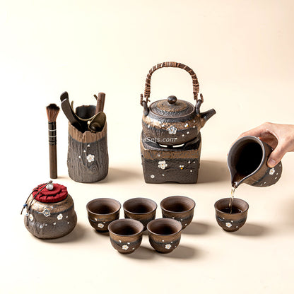 Gongfu Tea Set Japanese Coarse Pottery Plum Blossom 10-Piece