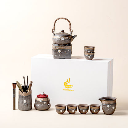 Gongfu Tea Set Japanese Coarse Pottery Plum Blossom 10-Piece