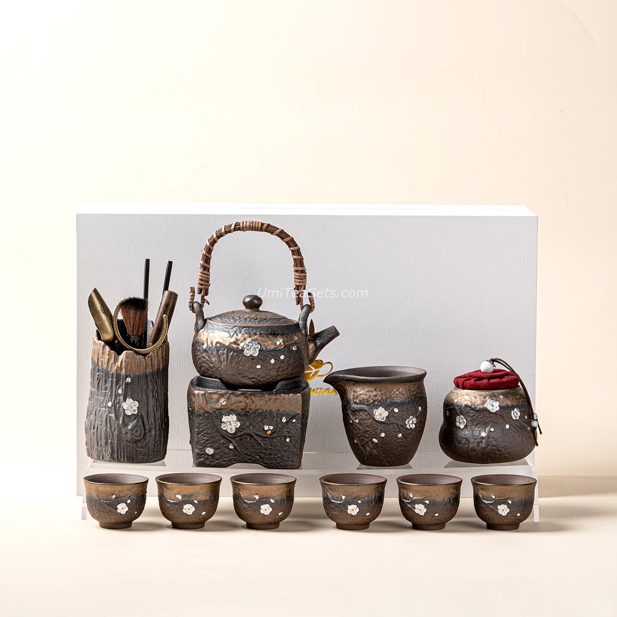 Gongfu Tea Set Japanese Coarse Pottery Plum Blossom 10-Piece