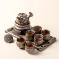 Ceramic Tea Set Wood-Fired Teapot Cups Tray Green Glaze Handcrafted