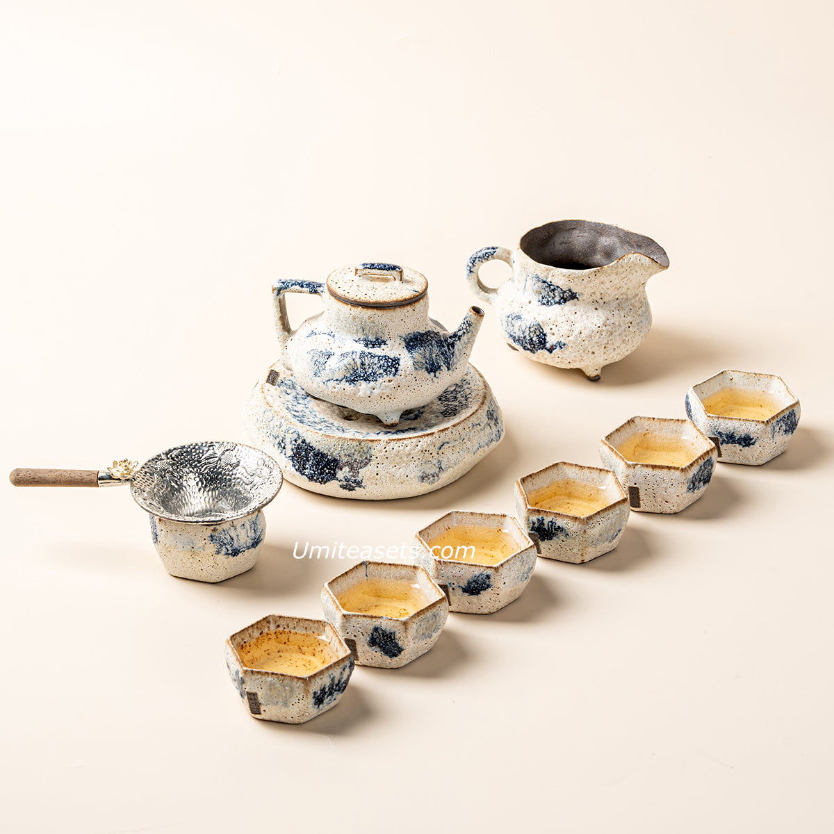 Kobiki Coarse Pottery Gongfu Tea Set for 6 with Stand