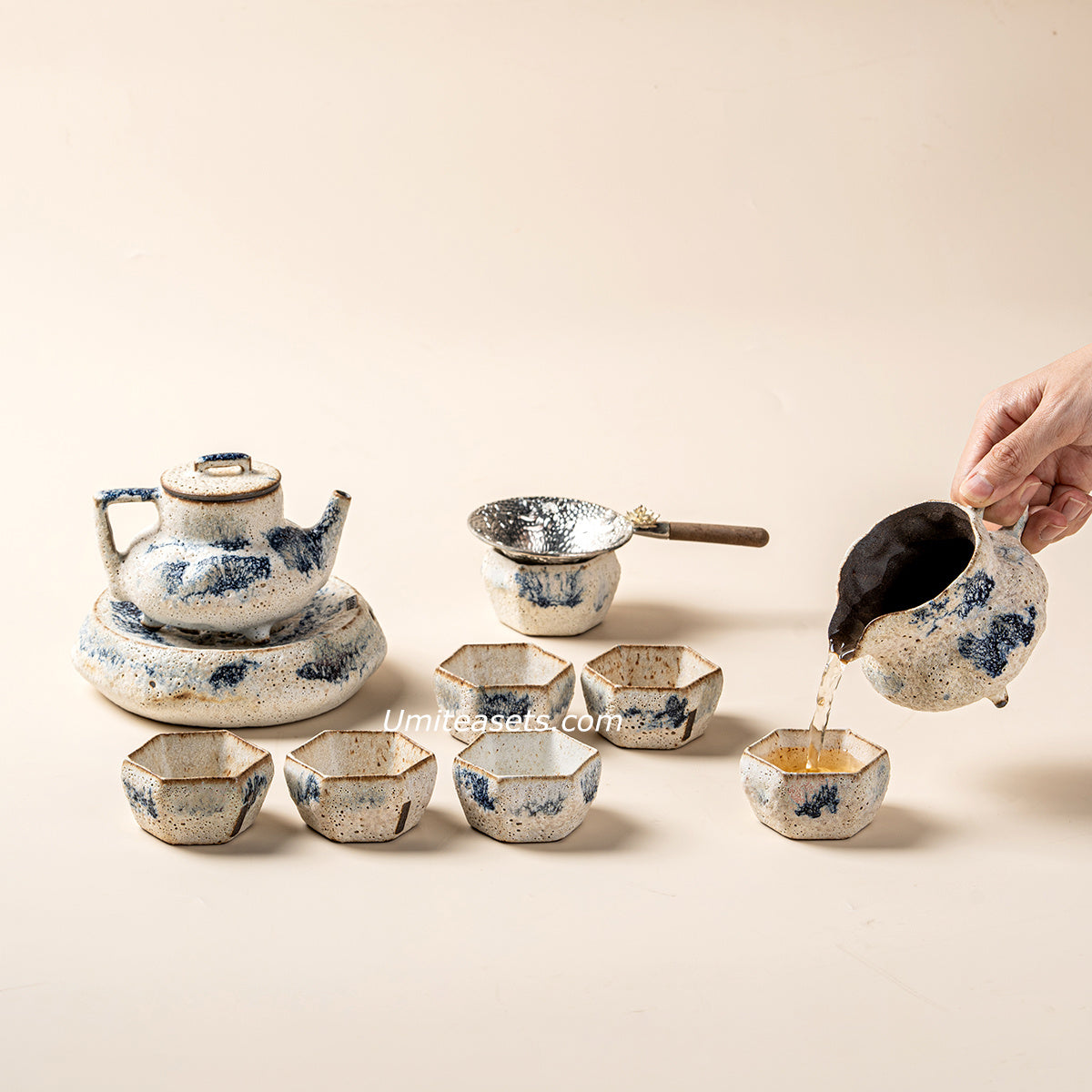 Kobiki Coarse Pottery Gongfu Tea Set for 6 with Stand