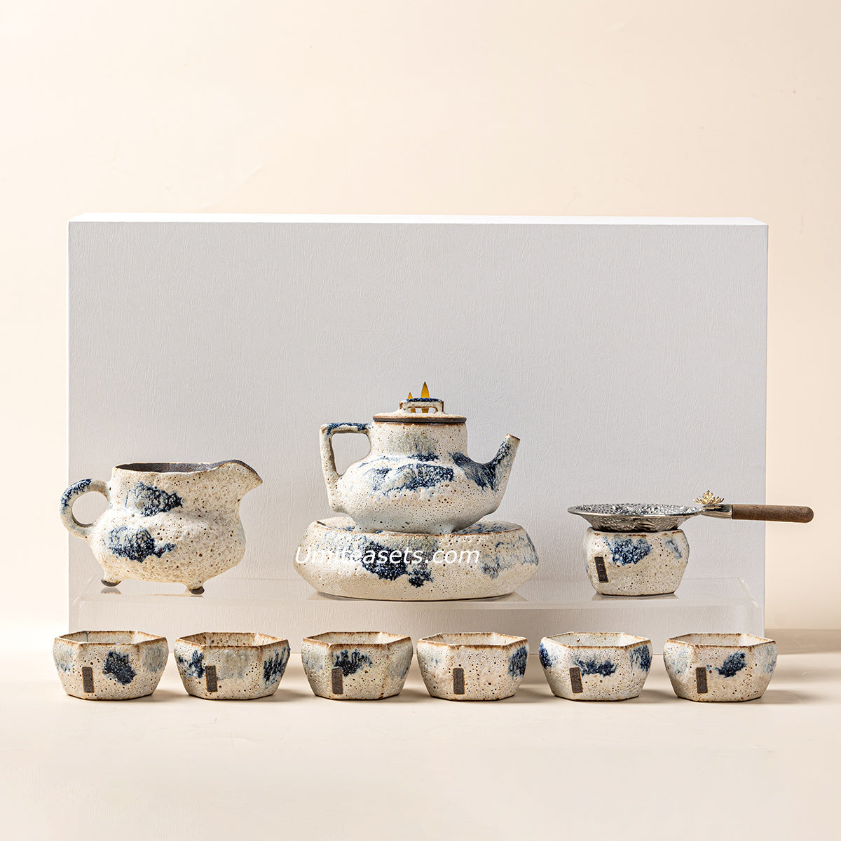 Kobiki Coarse Pottery Gongfu Tea Set for 6 with Stand