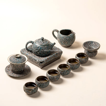 Gongfu Tea Set Coarse Pottery Bronze Wormhole 12-Piece