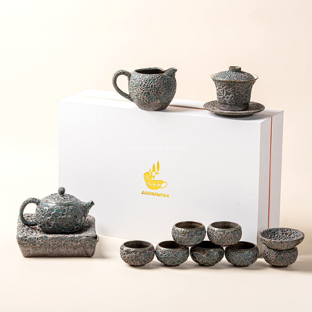 Gongfu Tea Set Coarse Pottery Bronze Wormhole 12-Piece