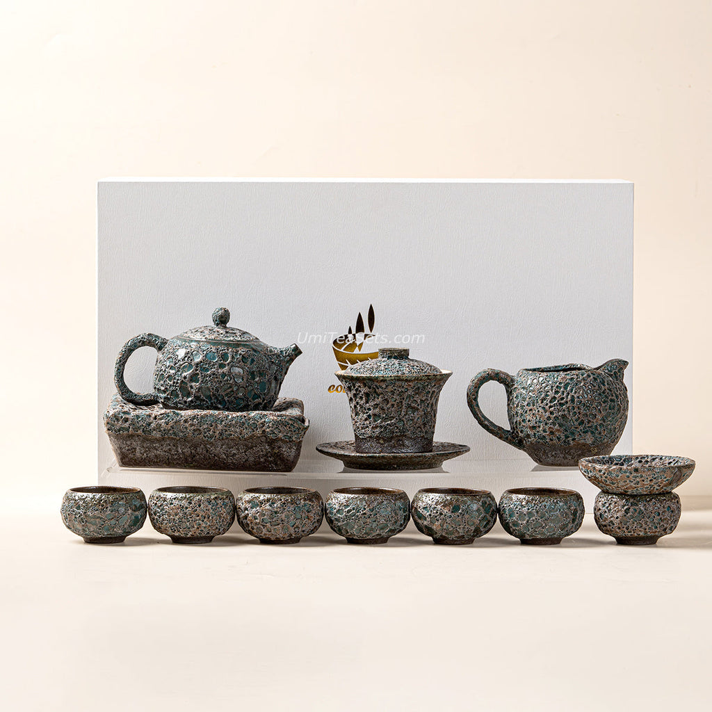 Gongfu Tea Set Coarse Pottery Bronze Wormhole 12-Piece