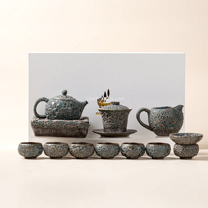 Gongfu Tea Set Coarse Pottery Bronze Wormhole 12-Piece