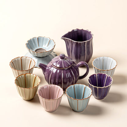 Jun Kiln Tea Set | Lotus Pod Agate Glaze Gongfu Portable