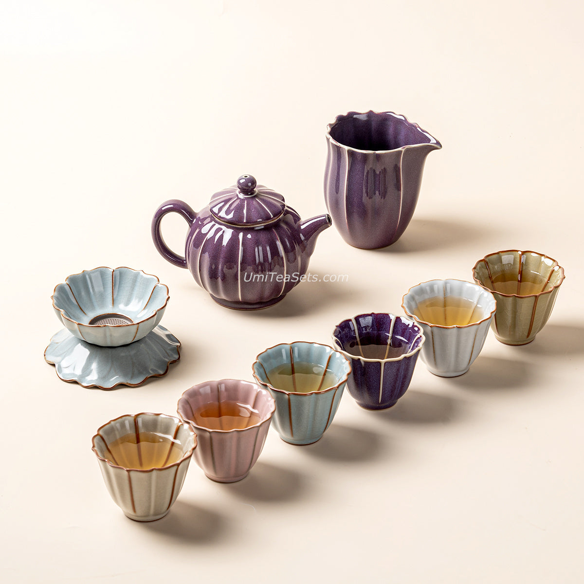 Jun Kiln Tea Set | Lotus Pod Agate Glaze Gongfu Portable