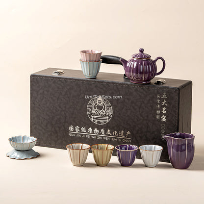 Jun Kiln Tea Set | Lotus Pod Agate Glaze Gongfu Portable