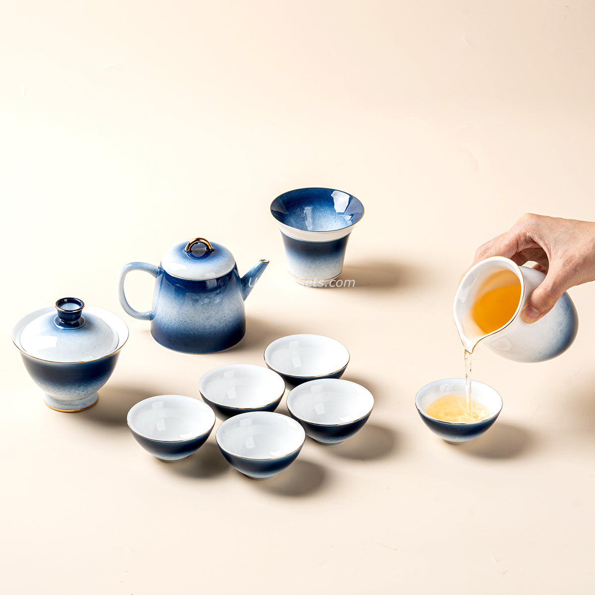 Gongfu Tea Set – Gradient Blue Jade Porcelain
