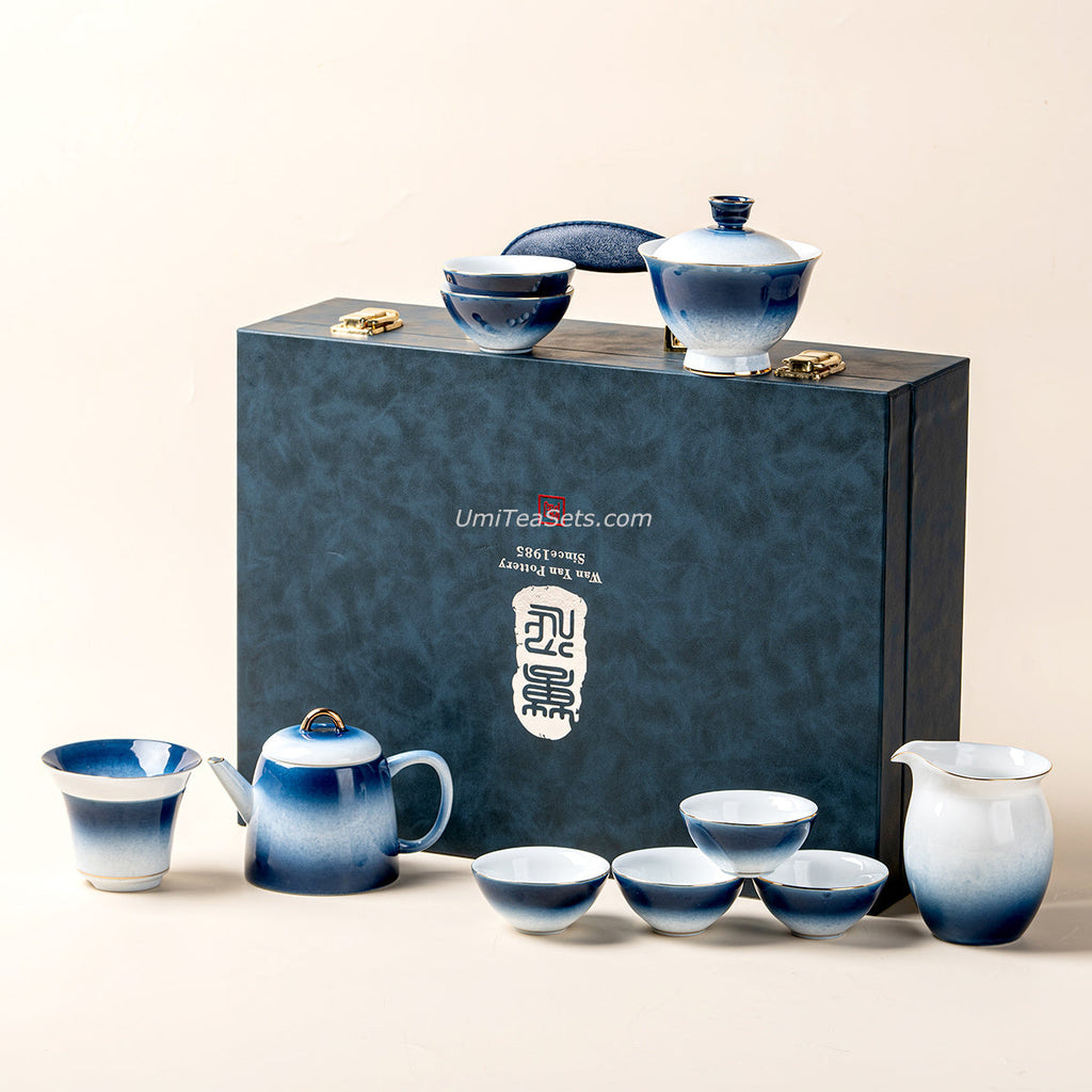 Gongfu Tea Set – Gradient Blue Jade Porcelain