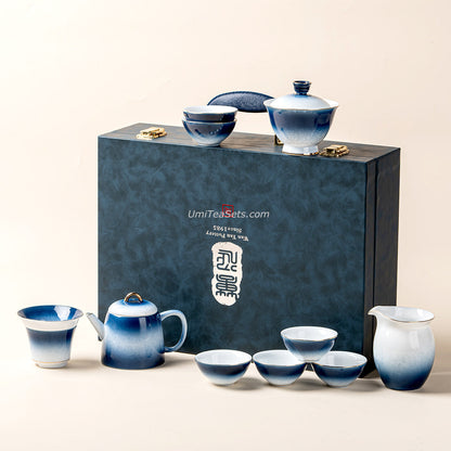 Gongfu Tea Set – Gradient Blue Jade Porcelain