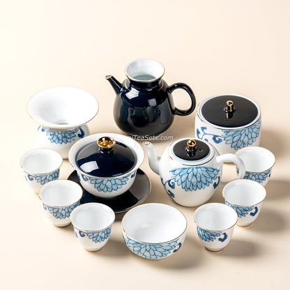 Chinese Tea Set | Blue White Porcelain Chrysanthemum