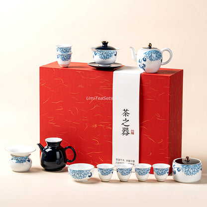 Chinese Tea Set | Blue White Porcelain Chrysanthemum